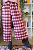 Nora Brushed Cotton Gingham Kick Pant Aubergine